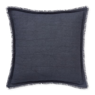Raw Edge Reversible Linen Pillow Cover, 22" X 22", Navy - Image 1