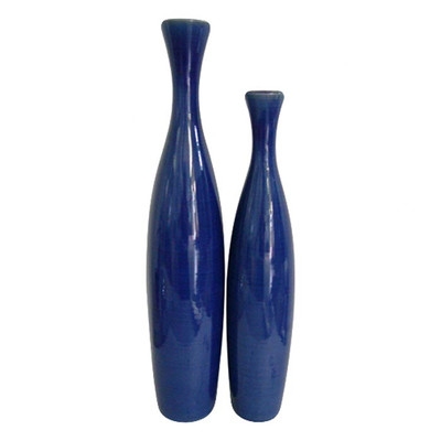 Sarris 2 Piece Tall Blue Ceramic Vase Set - Image 0