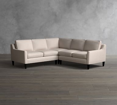 Beverly Upholstered 3-Piece L-Shaped Corner Sectional, Polyester Wrapped Cushions, Textured Twill Light Gray - Image 1