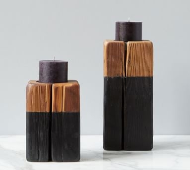 Cordoba Wooden Pillar Candle Holder, Set of 2, Black/Wood - Image 3