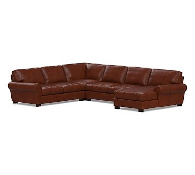 Turner Roll Arm Leather Left Arm 4-Piece Chaise Sectional, Down Blend Wrapped Cushions, Statesville Molasses - Image 0