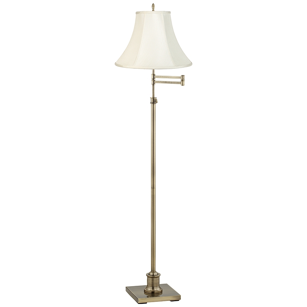 360 Lighting Westbury Creme Bell Shade Brass Swing Arm Floor Lamp - Image 0