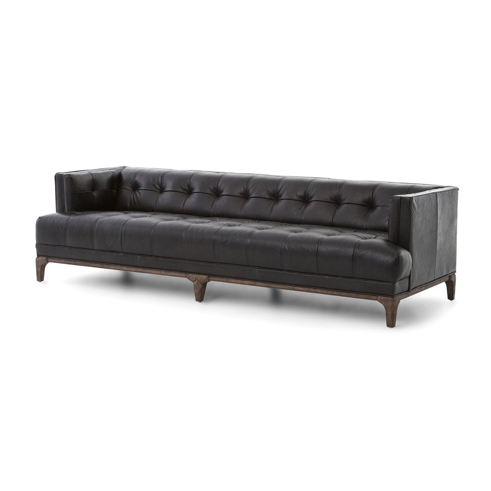 Byrdie Black Leather Modern Tufted Sofa - Image 0