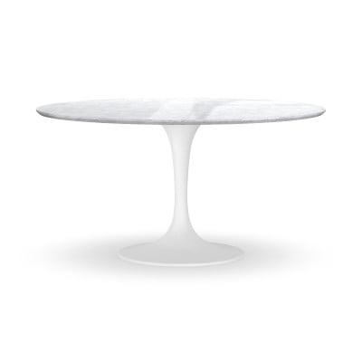 Tulip Pedestal 56" Round Dining Table, White Base, Carrara Marble - Image 0