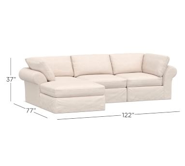 PB Air Roll Arm Slipcovered 4-Piece Sofa with Chaise Sectional, Deluxe Down Blend Wrapped Cushions, Twill Cadet Navy - Image 3