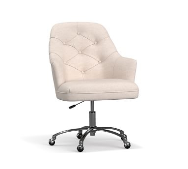 Everett Upholstered Swivel Desk Chair, Brushed Nickel Base, Basketweave Slub Ash - Image 2