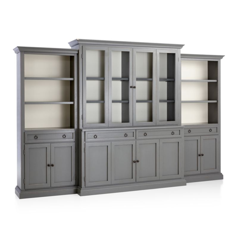 Cameo 4-Piece Modular Grey Glass Door Wall Unit with Storage Bookcases - Image 2