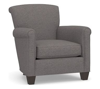 Irving Roll Arm Upholstered Armchair, Polyester Wrapped Cushions, Brushed Crossweave Charcoal - Image 0