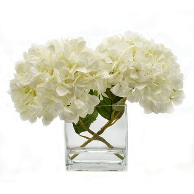 Faux White Hydrangea in Glass Vase - Image 0