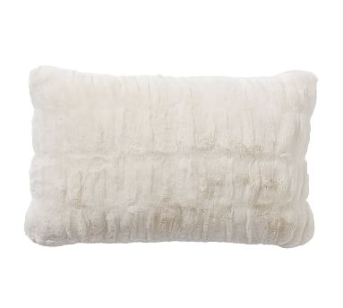 Faux Fur Ruched Lumbar Pillow Cover, 16 x 26", Ivory - Image 0