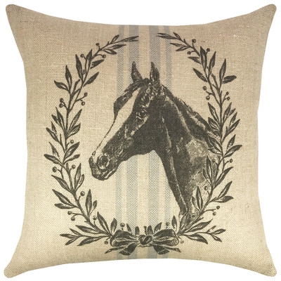 Horse Grain Sack Burlap Throw Pillow - Image 0