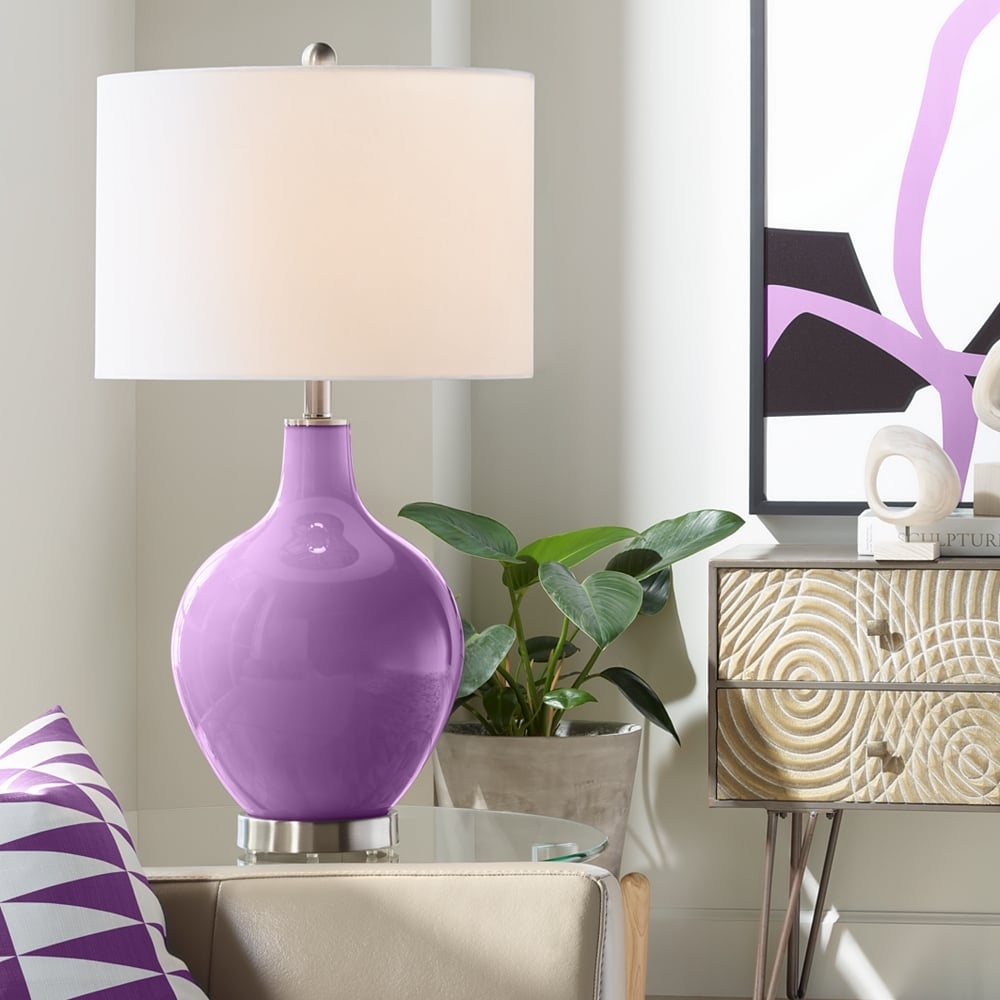 Color Plus Ovo 28 1/2" White Shade Passionate Purple Table Lamp - Image 0