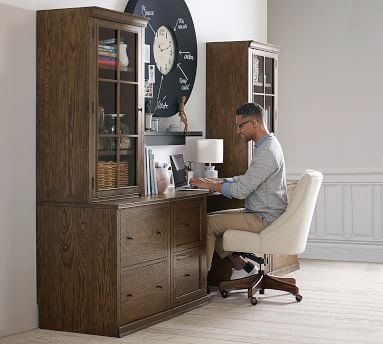 Hayes Upholstered Tufted Swivel Desk Chair with Mahogany Frame, Performance Everydayvelvet(TM) Carbon - Image 2