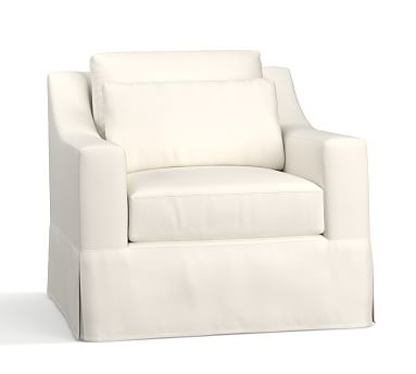 York Slope Arm Slipcovered Deep Seat Armchair, Down Blend Wrapped Cushions, Performance Twill Warm White - Image 0