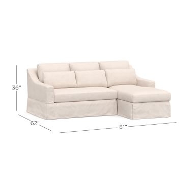 York Slope Arm Slipcovered Deep Seat Right Arm Loveseat with Chaise Sectional, Bench Cushion, Down Blend Wrapped Cushions, Sunbrella(R) Performance Boss Herringbone Indigo - Image 2