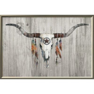 Longhorn on Wood Framed Graphic Art Print on Canvas - Image 0