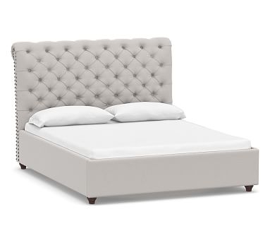 Chesterfield Upholstered Bed with Bronze Nailheads, King, Microsuede Dove Gray - Image 0