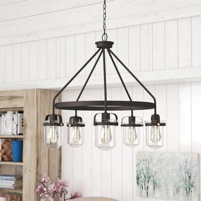 Portland 5-Light Shaded Wagon Wheel Chandelier - Image 0