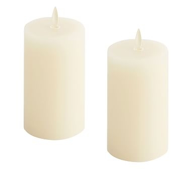 Premium Flickering Flameless Wax Pillar Candle, Set of 2, 4"x8" - Ivory - Image 0