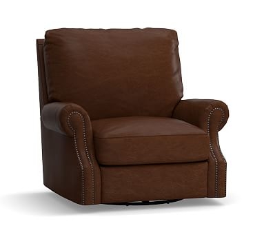 James Leather Swivel Armchair, Down Blend Wrapped Cushions, Leather Legacy Chocolate - Image 2