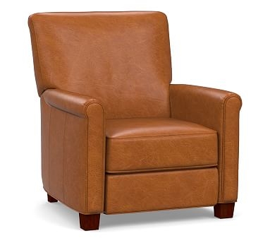 Irving Roll Arm Leather Power Recliner, Polyester Wrapped Cushions, Vintage Caramel - Image 0