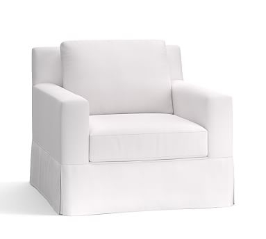 York Square Arm Slipcovered Swivel Armchair, Down Blend Wrapped Cushions, Twill White - Image 2