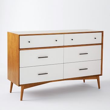 Mid-Century 6 Drawer Dresser, White Lacquer/Acorn - Image 0