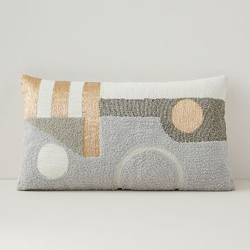Embellished Deco Contours Pillow Cover, 12"x21", Neutral - Image 0