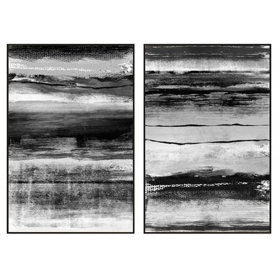 Black and White Strokes 2 Piece Framed Graphic Art Set - Image 0
