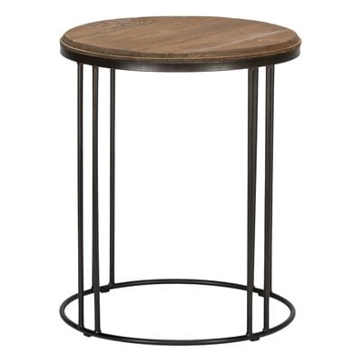 Winon Industrial Style Circular Wooden End Table with Iron Open Base, Brown and Black - Image 0