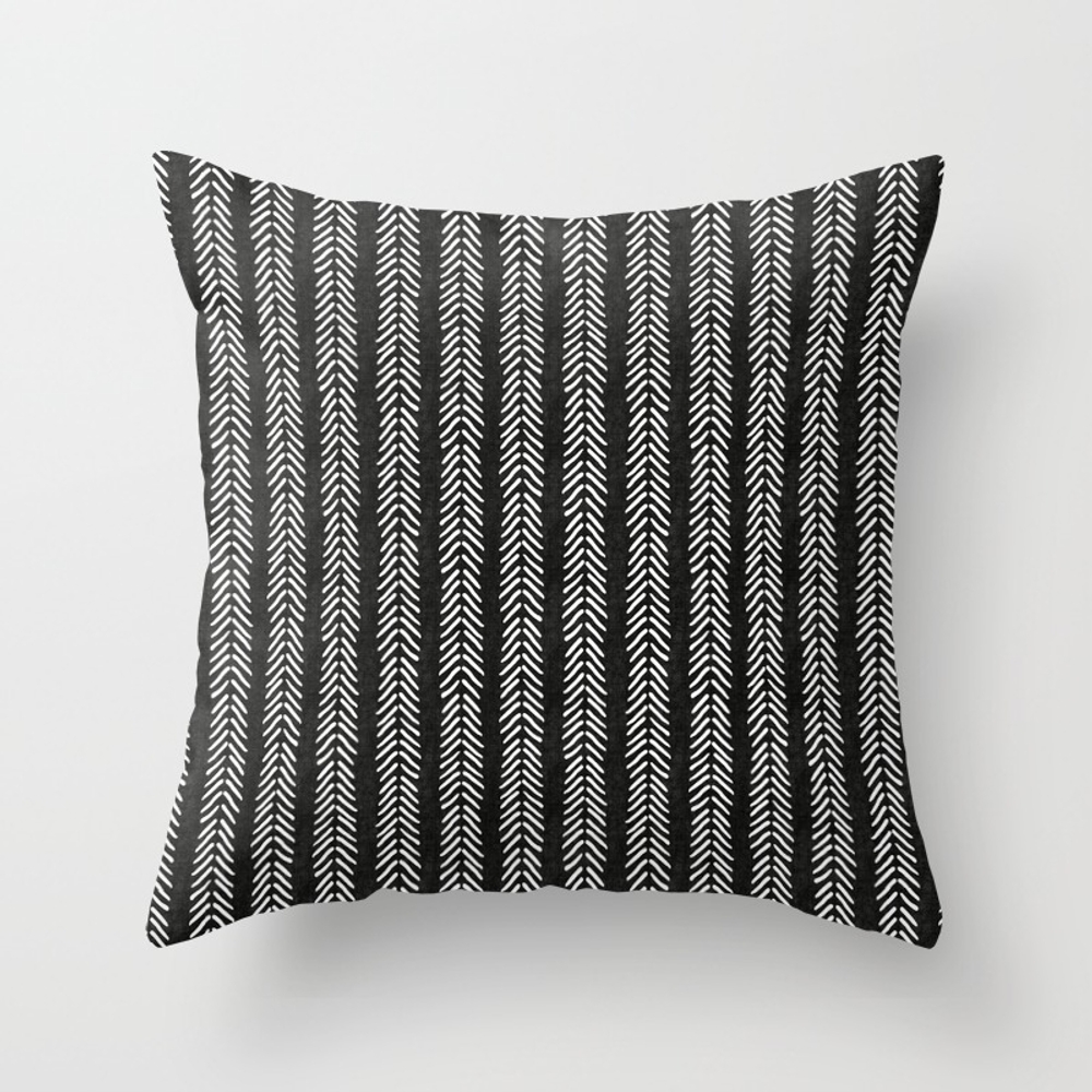 Mud cloth - Black and White Arrowheads Throw Pillow - Indoor Cover (16" x 16") with pillow insert by Beckybailey1 - Image 0