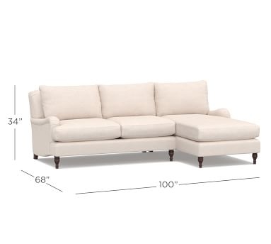 Carlisle English Arm Upholstered Right Arm Loveseat with Chaise Sectional, Polyester Wrapped Cushions, Performance Brushed Basketweave Oatmeal - Image 1