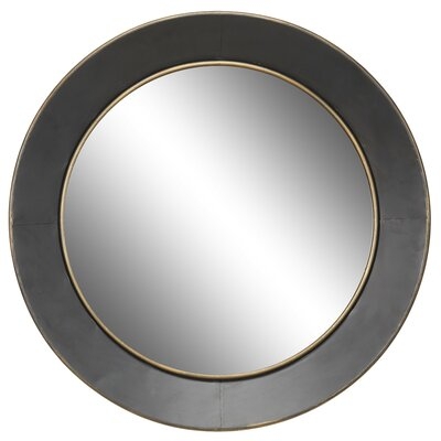 Large, Round Industrial Metal Wall Mirror W/ Metallic Gold Trim, 30” X 30” - Image 0