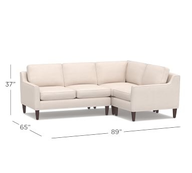 Beverly Upholstered Left Arm 3-Piece Corner Sectional, Polyester Wrapped Cushions, Performance Slub Cotton Stone - Image 2