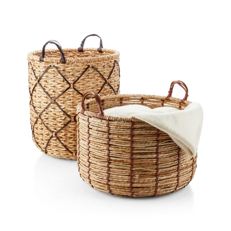 Emory Large Brown Leather-Handle Basket - Image 2