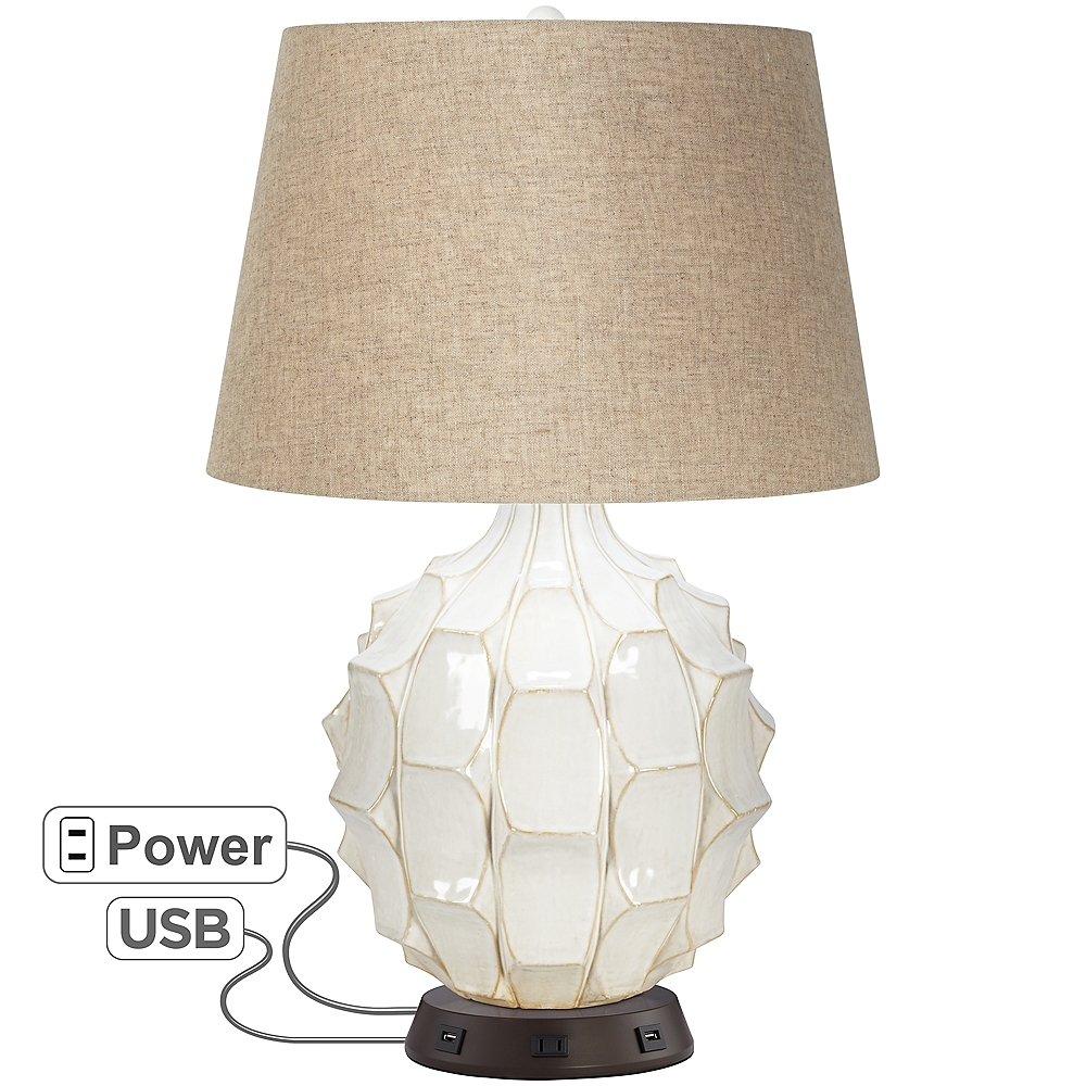 Cosgrove Round White Ceramic Table Lamp with USB Workstation Base - Style # 68V35 - Image 1