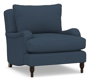 Carlisle English Arm Upholstered Armchair, Polyester Wrapped Cushions, Brushed Crossweave Navy - Image 2