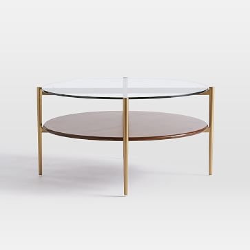 Art Display Coffee Table, Glass, Walnut, Antique Brass - Image 5