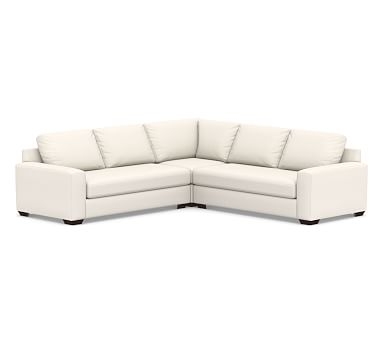 Big Sur Square Arm Upholstered 3-Piece L-Shaped Corner Sectional with Bench Cushion, Down Blend Wrapped Cushions, Performance Chateau Basketweave Ivory - Image 0