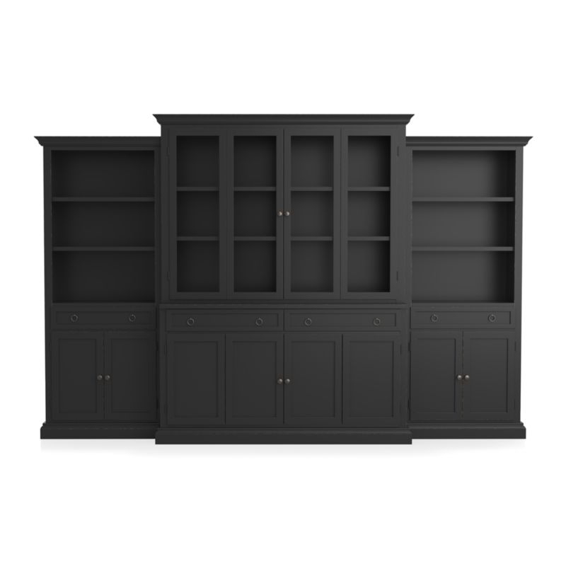 Cameo 4-Piece Modular Bruno Black Glass Door Wall Unit with Storage Bookcases - Image 1