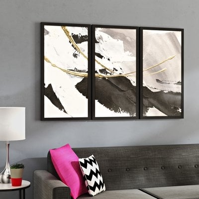 33.5" H x 52.5" W x 1" D Gray/Black Gilded Arcs I - 3 Piece Picture Frame Photograph Print Set on Plastic/Acrylic - Image 1