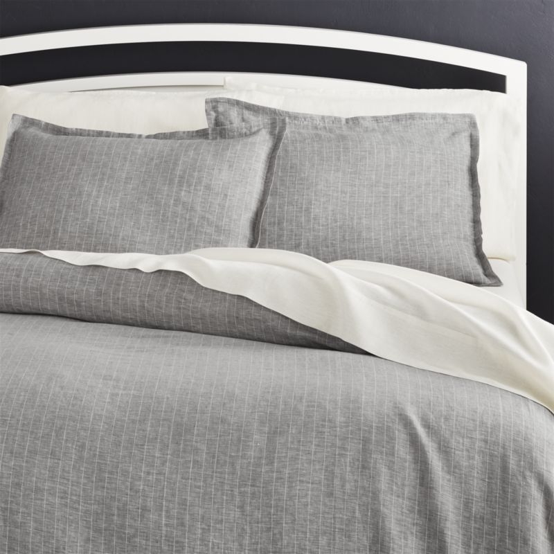 Pure Linen Pinstripe Grey Euro Pillow Sham - Image 1