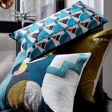 Embellished Deco Shapes Pillow Cover, Blue Slate - Image 3