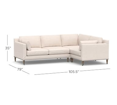 Tallulah Upholstered Left Arm 3-Piece Corner Sectional, Down Blend Wrapped Cushions, Performance Chateau Basketweave Oatmeal - Image 1