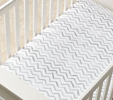 Organic Finley Chevron Crib Fitted Sheet, Crib Fitted, Grey - Image 1
