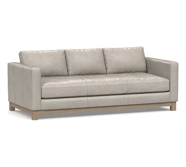 Jake Leather Sofa 85" with Wood Legs, Down Blend Wrapped Cushions, Statesville Pebble - Image 0