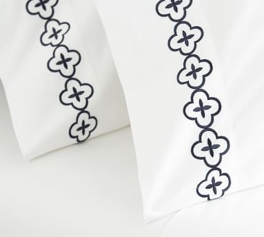Trellis Embroidered Organic Sheet Set, Twin XL, Midnight - Image 3