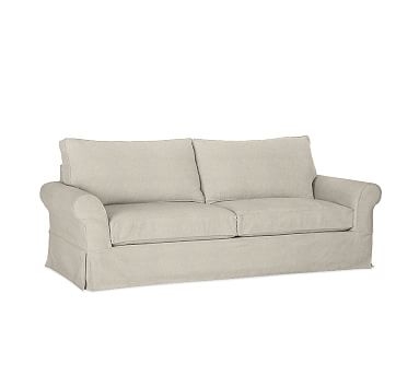 PB Comfort Roll Arm Slipcovered Sofa 82", 2X2, Box Edge, Memory Foam Cushions, Performance Heathered Tweed Pebble - Image 0