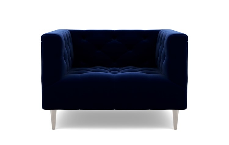 Ms. Chesterfield Chairs with Oxford Blue Fabric and Plated legs - Image 0