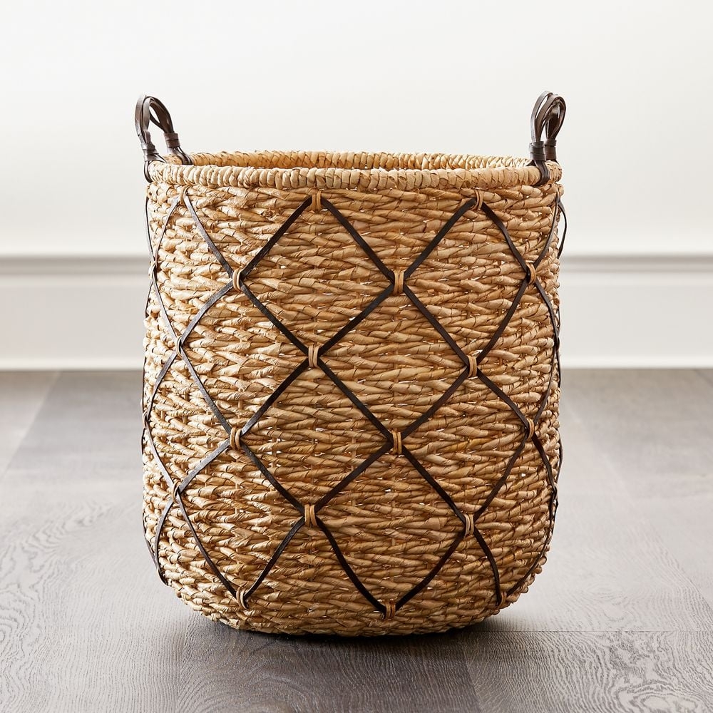 Emory Large Brown Leather-Handle Basket - Image 0